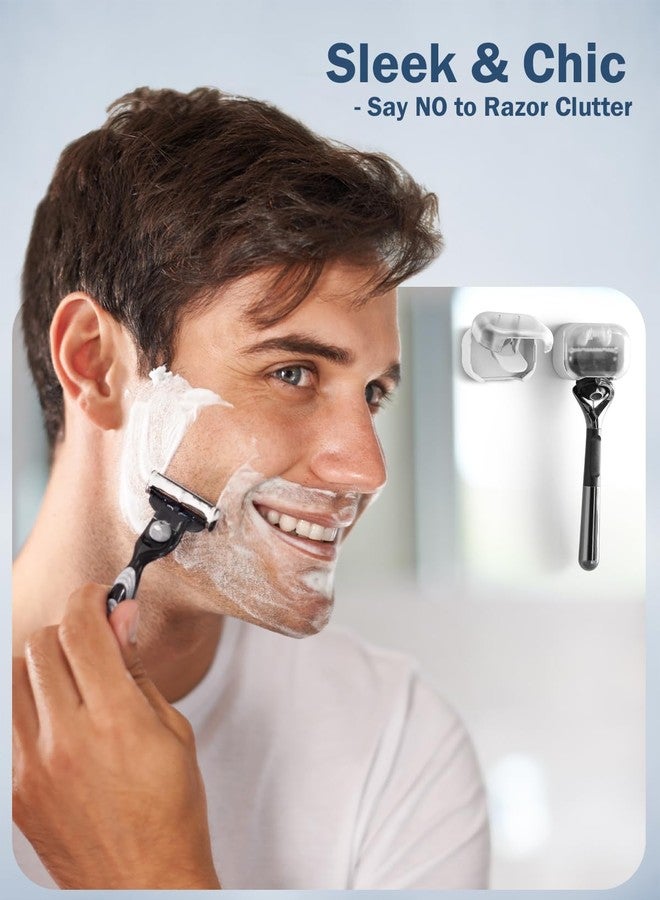 BEZOX Wall Mounted Razor Holder (2-Pack) - Auto-Closing Dust Cover, No-Drill Adhesive Mount Razors Hanger for Shower & Bathroom - Sleek Razor Stand for Men, Safety Razor Organizer with Secure Hooks - Image 2