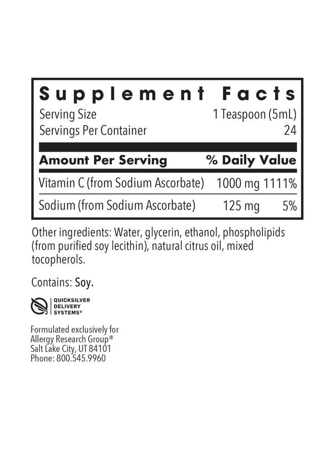Allergy Research Group Micro Liposomal C 1000mg Supplement - Liquid Vitamin C, Sunflower Phospholipids, Sodium Ascorbate, Organic, Bioavailable, Non-GMO - 4 Fl Oz - Image 3