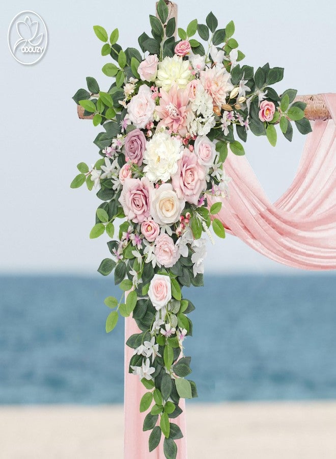 Odouzy Wedding Arch Flowers Kit,Artificial Flower Arch Decor (Set of 3),2pcs Artificial Flower Arrangement with 1pc Sheer Drape for Wedding Decor Reception Backdrop Floral Decorations (Light Pink) - Image 3