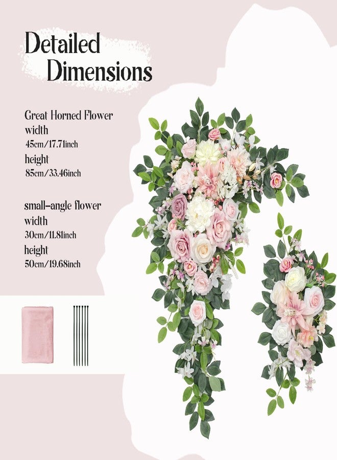 Odouzy Wedding Arch Flowers Kit,Artificial Flower Arch Decor (Set of 3),2pcs Artificial Flower Arrangement with 1pc Sheer Drape for Wedding Decor Reception Backdrop Floral Decorations (Light Pink) - Image 2