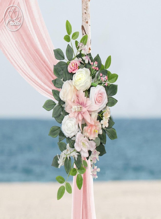 Odouzy Wedding Arch Flowers Kit,Artificial Flower Arch Decor (Set of 3),2pcs Artificial Flower Arrangement with 1pc Sheer Drape for Wedding Decor Reception Backdrop Floral Decorations (Light Pink) - Image 4