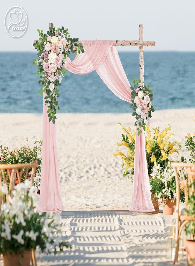 Odouzy Wedding Arch Flowers Kit,Artificial Flower Arch Decor (Set of 3),2pcs Artificial Flower Arrangement with 1pc Sheer Drape for Wedding Decor Reception Backdrop Floral Decorations (Light Pink) - Image 5