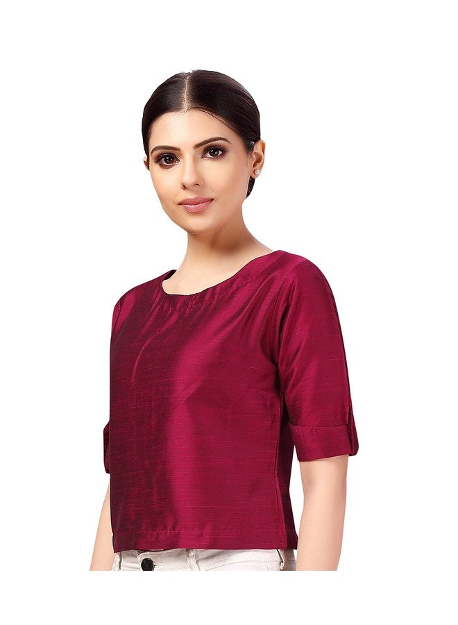 Studio Shringaar Women's Cotton Silk Crop Top Saree Blouse(Wine, 38) - Image 5