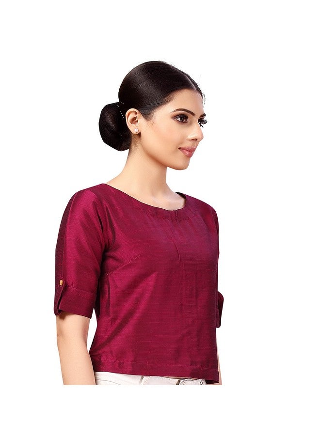 Studio Shringaar Women's Cotton Silk Crop Top Saree Blouse(Wine, 38) - Image 4