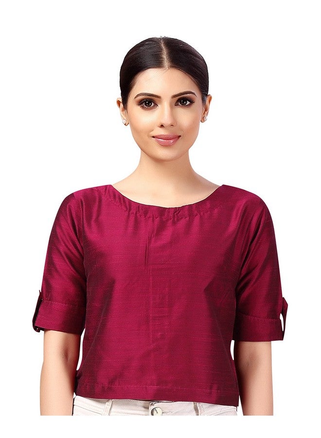 Studio Shringaar Women's Cotton Silk Crop Top Saree Blouse(Wine, 38) - Image 1