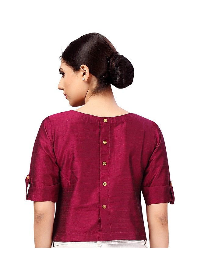 Studio Shringaar Women's Cotton Silk Crop Top Saree Blouse(Wine, 38) - Image 2