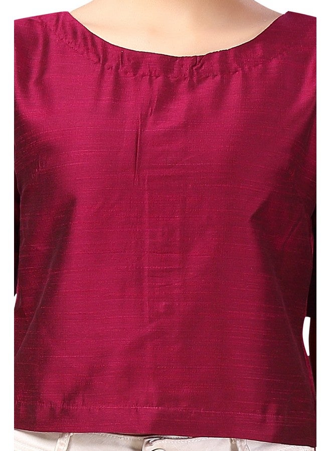 Studio Shringaar Women's Cotton Silk Crop Top Saree Blouse(Wine, 38) - Image 3