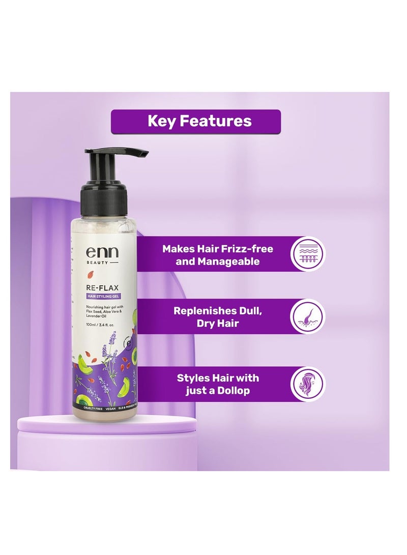 ENN Re Flax Flax Seed Hair Styling Gel 3 in 1 Keratin Boost  Redefines Unruly And Dry Hair Improving Hair Elasticity  Frizz free  Hair growth  Flax seed Omega 3  Natural  All Hair Type 100 ml - Image 2