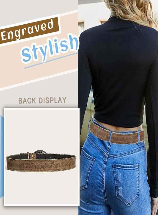 Yalice Women Brown Belt Western Cowgirls Leather Belt with Vintage Buckle Cowboy Country Waist Belts for Jeans Dresses (Brown-Flower Buckle, Fit Waist Size: 27''-33'') - Image 4