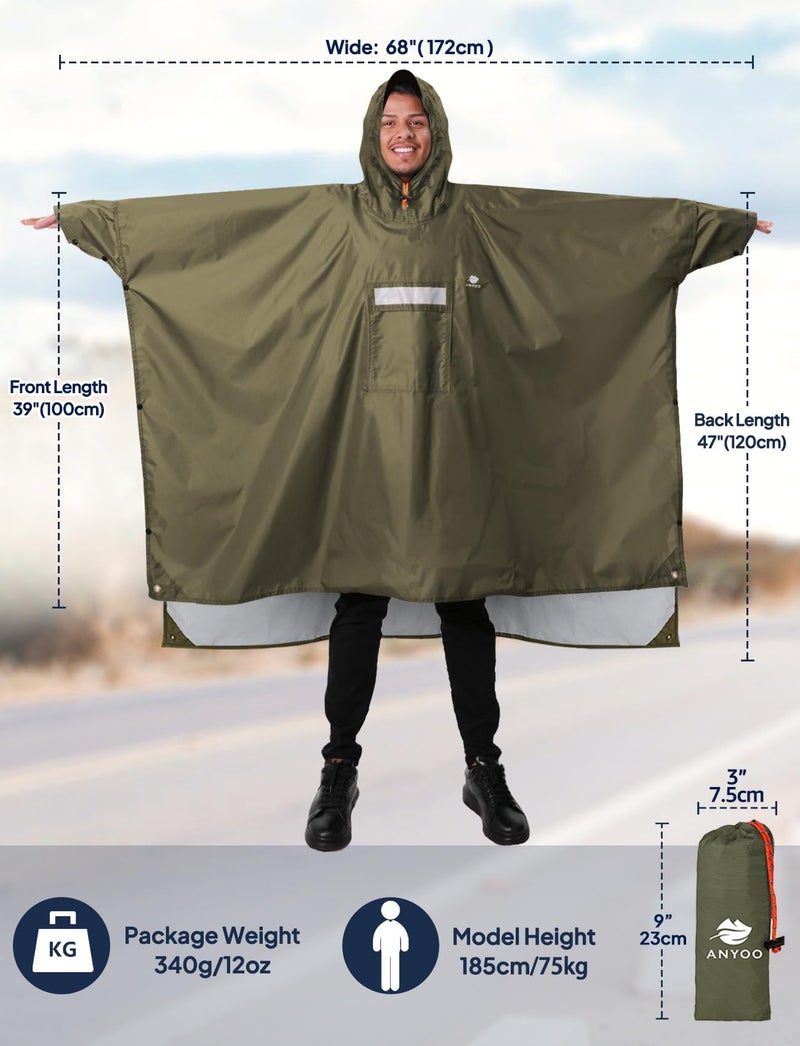 ANYOO Hooded Rain Poncho for Adults with Pocket, Waterproof Lightweight Rain Coats for Men Women Reusable Rain Jacket for Emergency Camping Outdoor Activities - Image 2