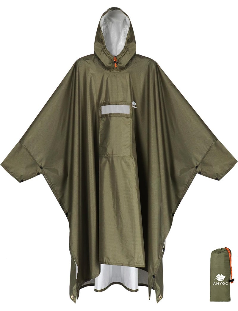 ANYOO Hooded Rain Poncho for Adults with Pocket, Waterproof Lightweight Rain Coats for Men Women Reusable Rain Jacket for Emergency Camping Outdoor Activities - Image 1
