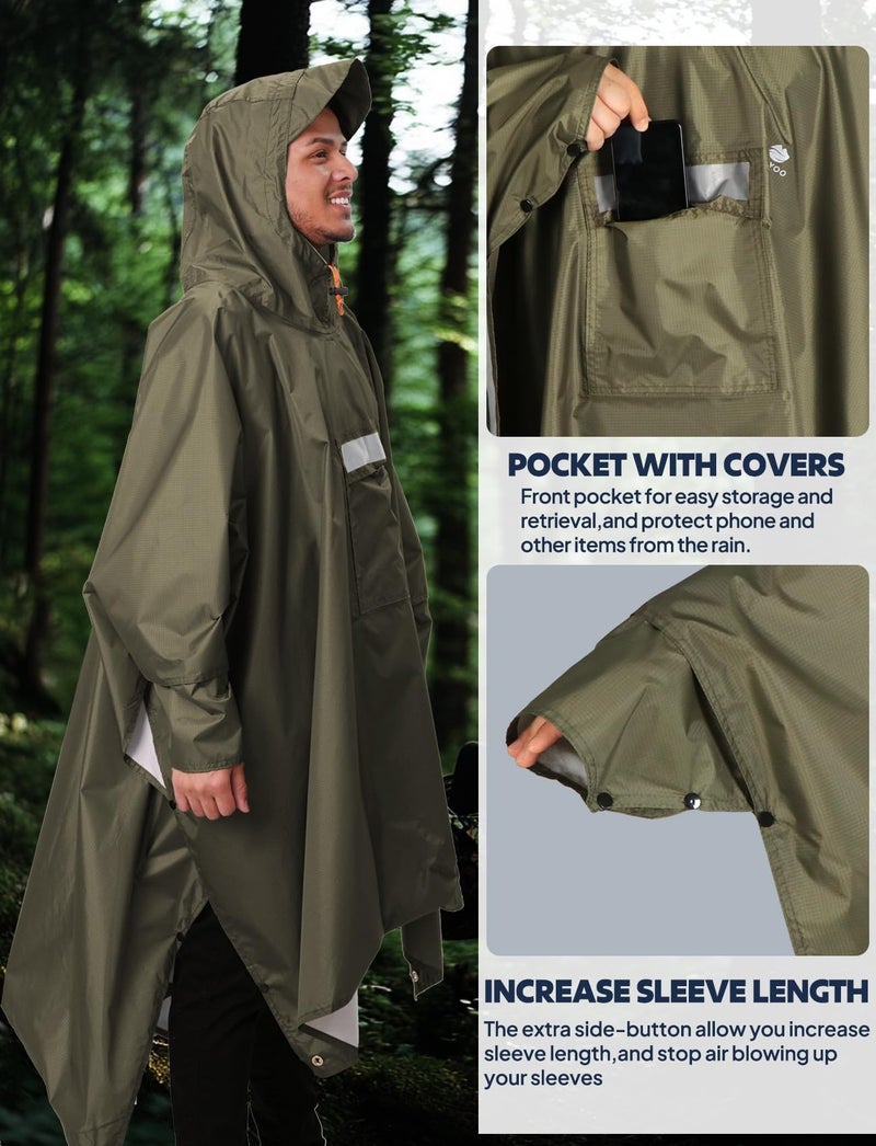ANYOO Hooded Rain Poncho for Adults with Pocket, Waterproof Lightweight Rain Coats for Men Women Reusable Rain Jacket for Emergency Camping Outdoor Activities - Image 4