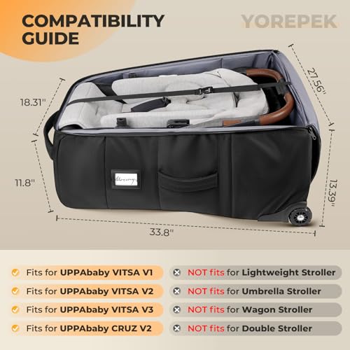 YOREPEK Stroller Bag Compatible with UPPAbaby Vista V2/V3 and Cruz V2 (No Wheel Removal Needed), Padded Stroller Travel Bag with Wheels, Foldable Stroller Cover with Storage Pocket, All Black - Image 3
