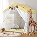 Besrey Kids Play Tent 2 in 1 with Padded Mat and Lights Large Kids Playhouse with 2 Doors 4 Windows Indoor Outdoor Christmas Toddler Tent 51 x35 x 51 Yellow - Image 2