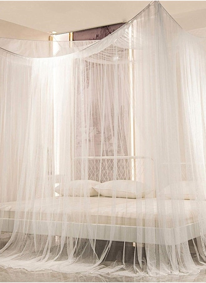 Beauenty - Large Mosquito Net,Double Bed Mosquito Netting,4 Corner Post Canopy Bed Curtain Decorative,Elegant Bed Curtains,Fine Meshes Luxury Mosquito Large Square Net,Bed Curtains Tents Netting(White) - Image 1