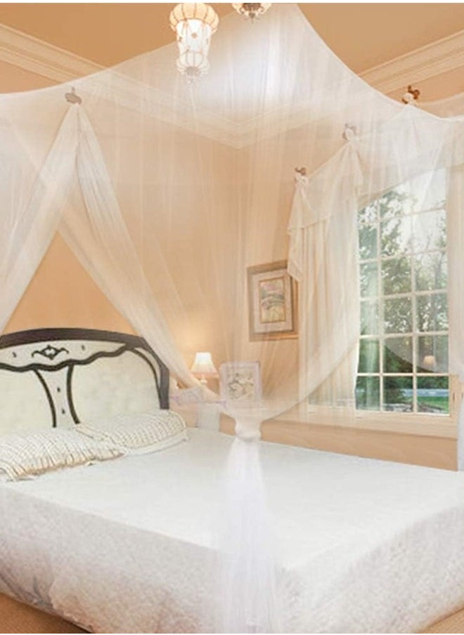 Beauenty - Large Mosquito Net,Double Bed Mosquito Netting,4 Corner Post Canopy Bed Curtain Decorative,Elegant Bed Curtains,Fine Meshes Luxury Mosquito Large Square Net,Bed Curtains Tents Netting(White) - Image 1