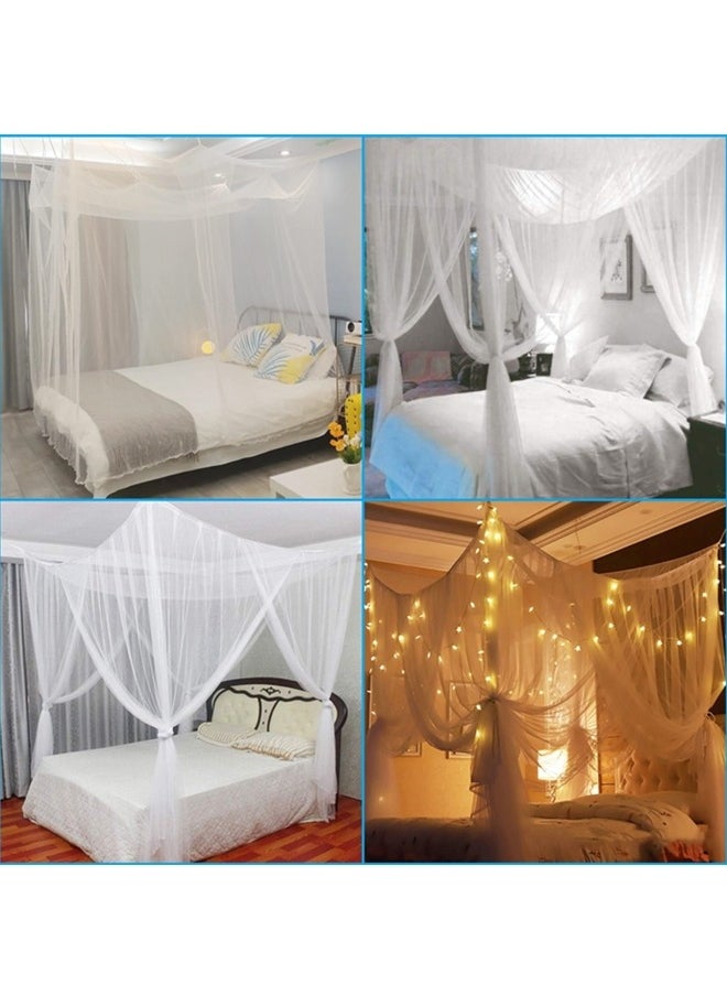 Beauenty - Large Mosquito Net,Double Bed Mosquito Netting,4 Corner Post Canopy Bed Curtain Decorative,Elegant Bed Curtains,Fine Meshes Luxury Mosquito Large Square Net,Bed Curtains Tents Netting(White) - Image 1