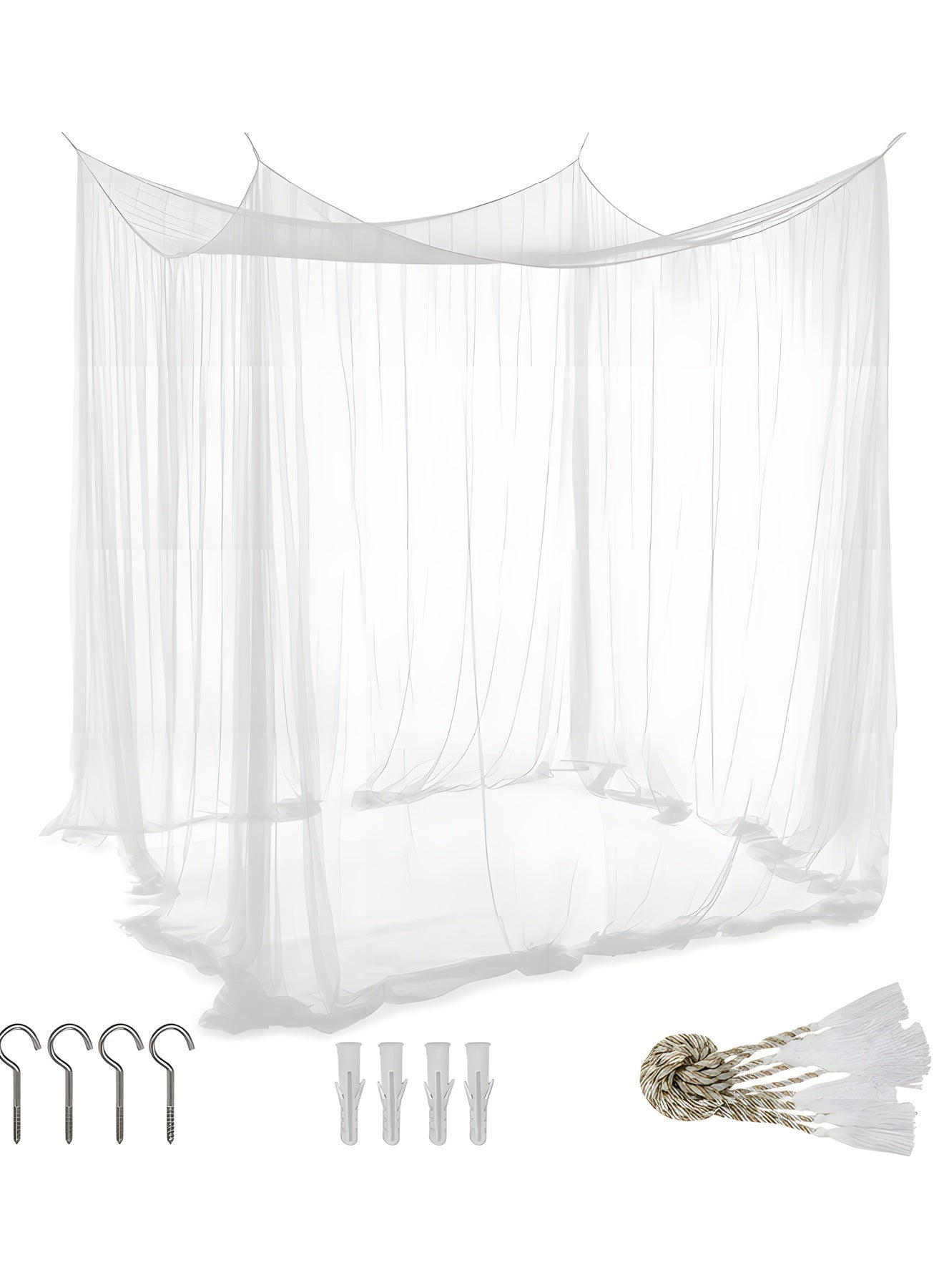 Large Mosquito Net,Double Bed Mosquito Netting,4 Corner Post Canopy Bed Curtain Decorative,Elegant Bed Curtains,Fine Meshes Luxury Mosquito Large Square Net,Bed Curtains Tents Netting(White)