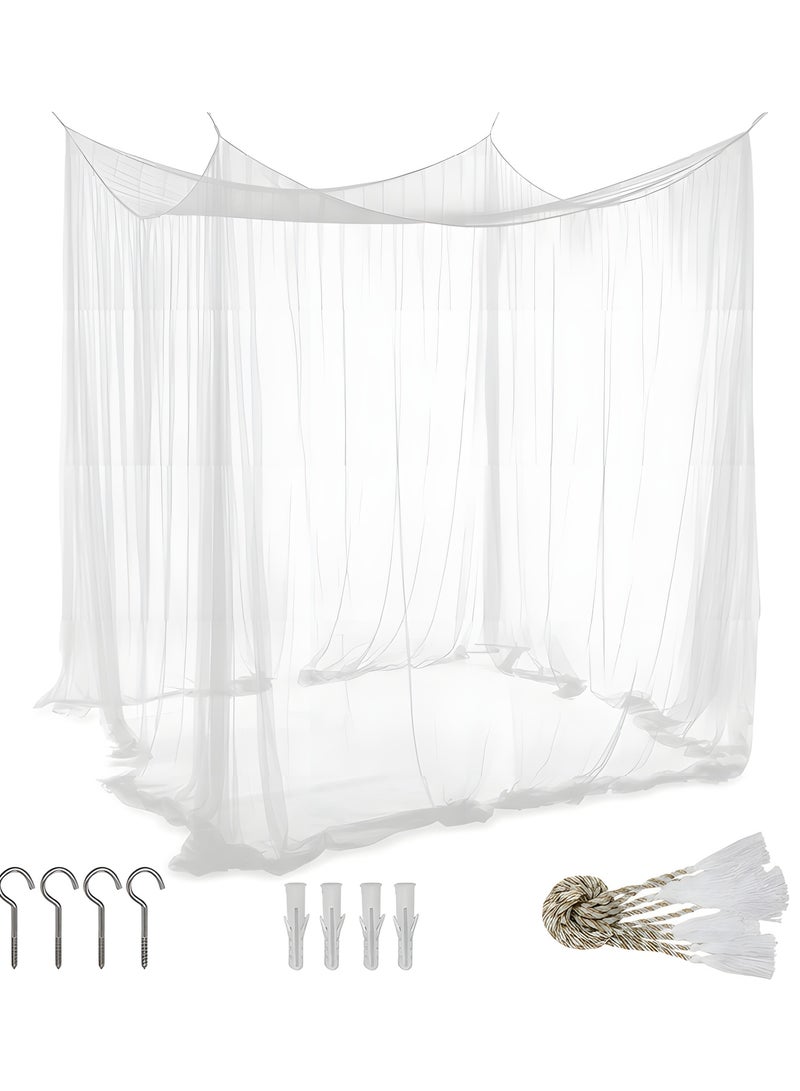 Beauenty Large Mosquito Net,Double Bed Mosquito Netting,4 Corner Post Canopy Bed Curtain Decorative,Elegant Bed Curtains,Fine Meshes Luxury Mosquito Large Square Net,Bed Curtains Tents Netting(White) - Image 1