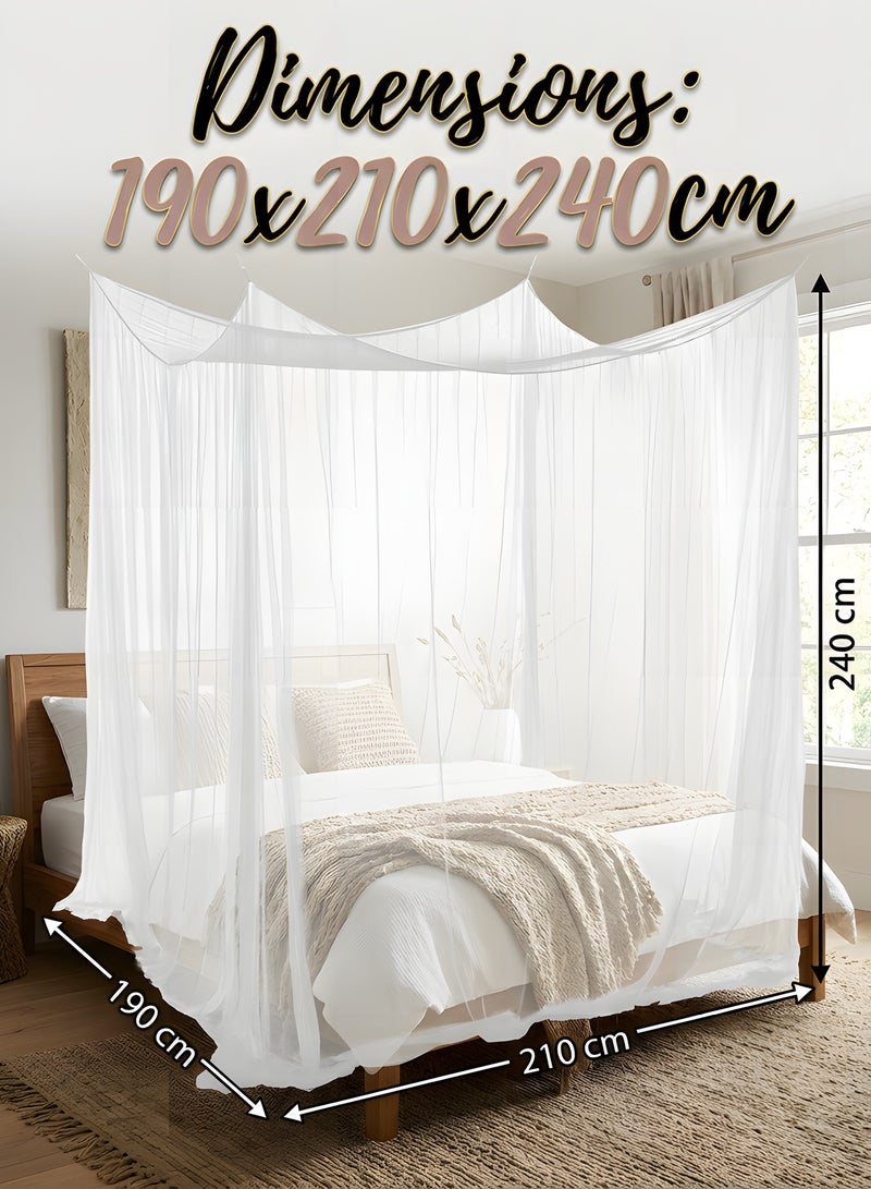 Beauenty Large Mosquito Net,Double Bed Mosquito Netting,4 Corner Post Canopy Bed Curtain Decorative,Elegant Bed Curtains,Fine Meshes Luxury Mosquito Large Square Net,Bed Curtains Tents Netting(White) - Image 4