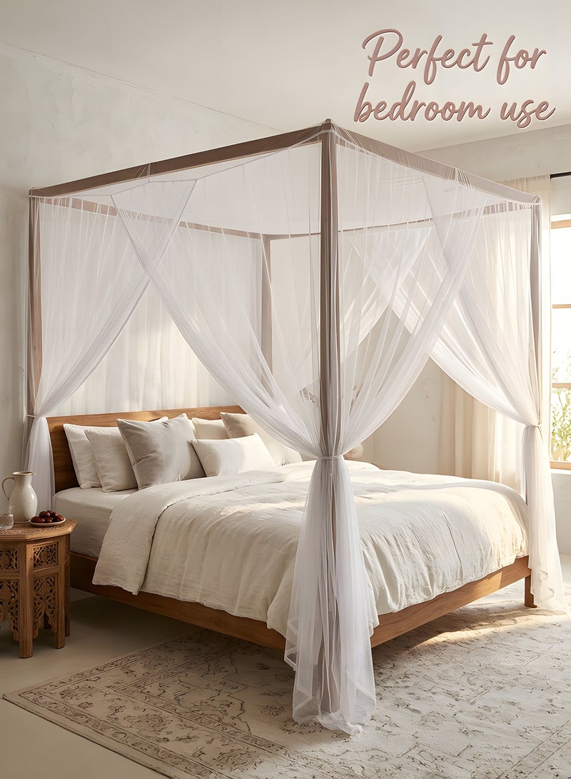 Beauenty Large Mosquito Net,Double Bed Mosquito Netting,4 Corner Post Canopy Bed Curtain Decorative,Elegant Bed Curtains,Fine Meshes Luxury Mosquito Large Square Net,Bed Curtains Tents Netting(White) - Image 3