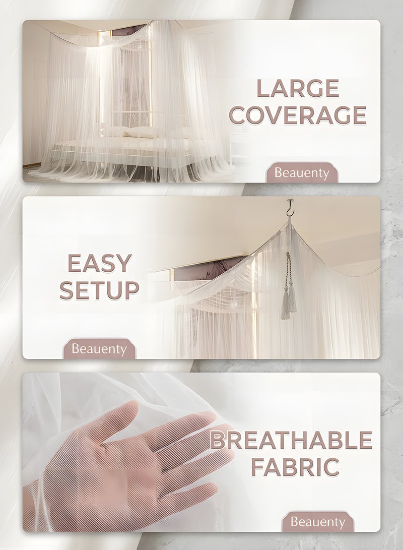 Beauenty Large Mosquito Net,Double Bed Mosquito Netting,4 Corner Post Canopy Bed Curtain Decorative,Elegant Bed Curtains,Fine Meshes Luxury Mosquito Large Square Net,Bed Curtains Tents Netting(White) - Image 2