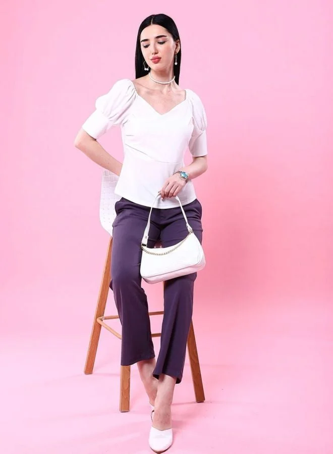 Freehand  Women Regular Fit Solid Sweetheart Neck Short Sleeve Fitted Wrap Top  | Best Price UAE