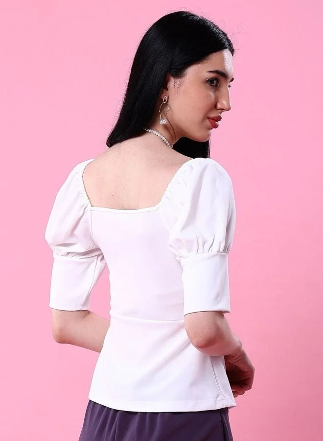 Freehand  Women Regular Fit Solid Sweetheart Neck Short Sleeve Fitted Wrap Top  | Best Price UAE