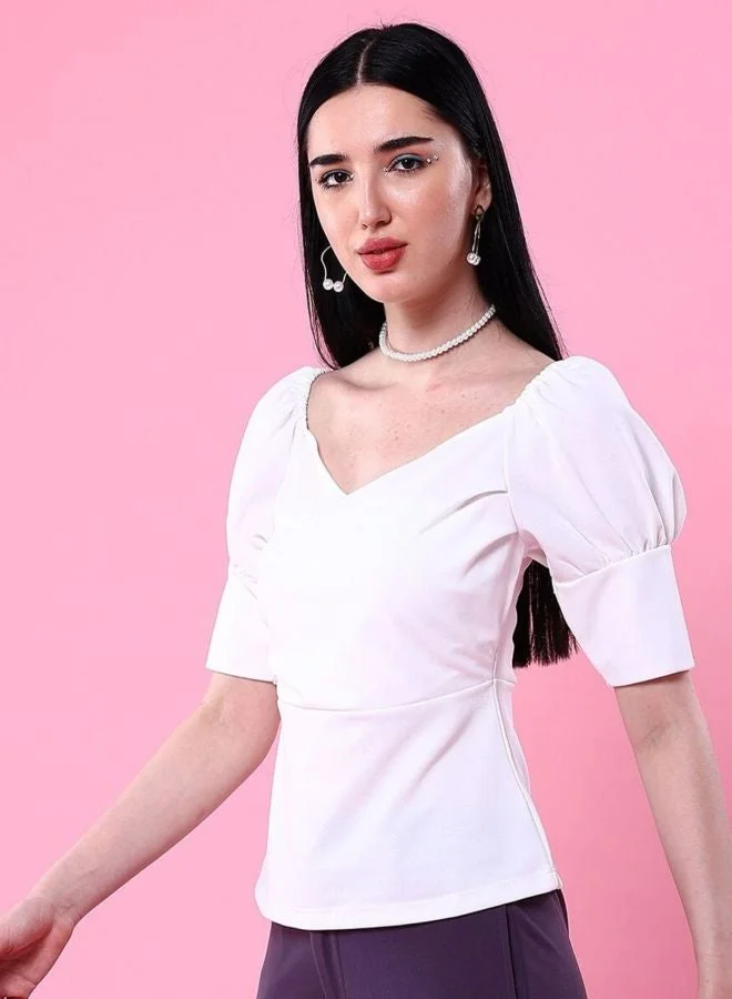 Women Regular Fit Solid Sweetheart Neck Short Sleeve Fitted Wrap Top