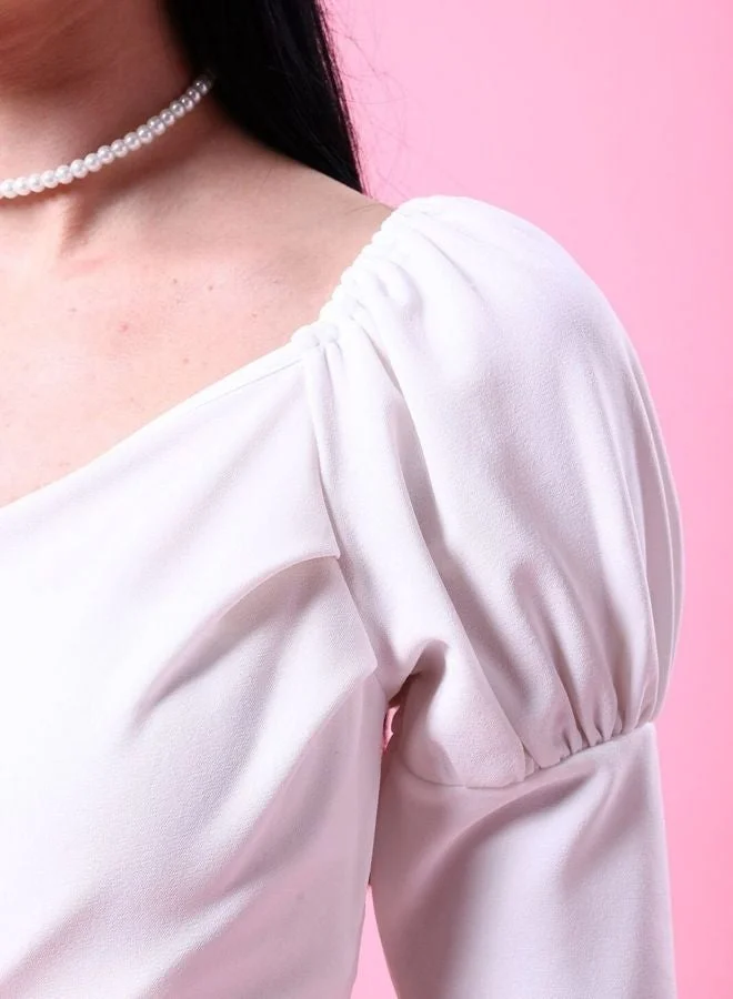 Freehand  Women Regular Fit Solid Sweetheart Neck Short Sleeve Fitted Wrap Top  | Best Price UAE