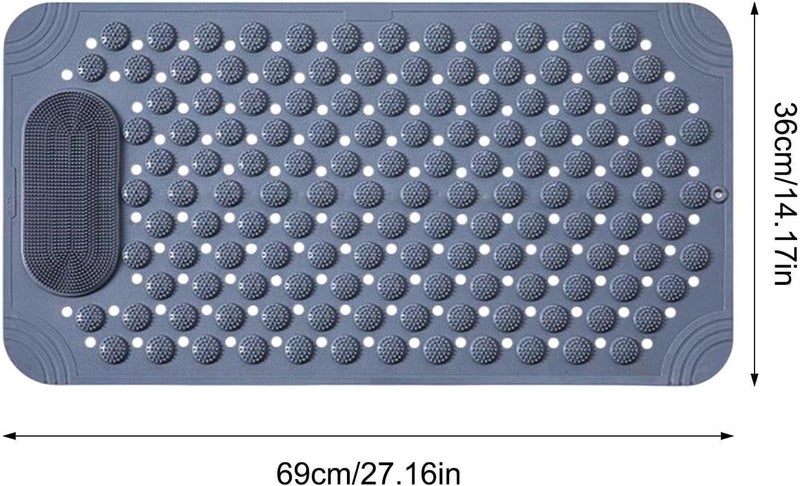 RichAxis Rectangular Anti Skid Bath Mat With Foot Scrubber For Bath Room Shower Mat With Suction Cups & Drain Holes Silicone Floor Mat For Kids & Adults (70 X 35, Grey) - Image 3