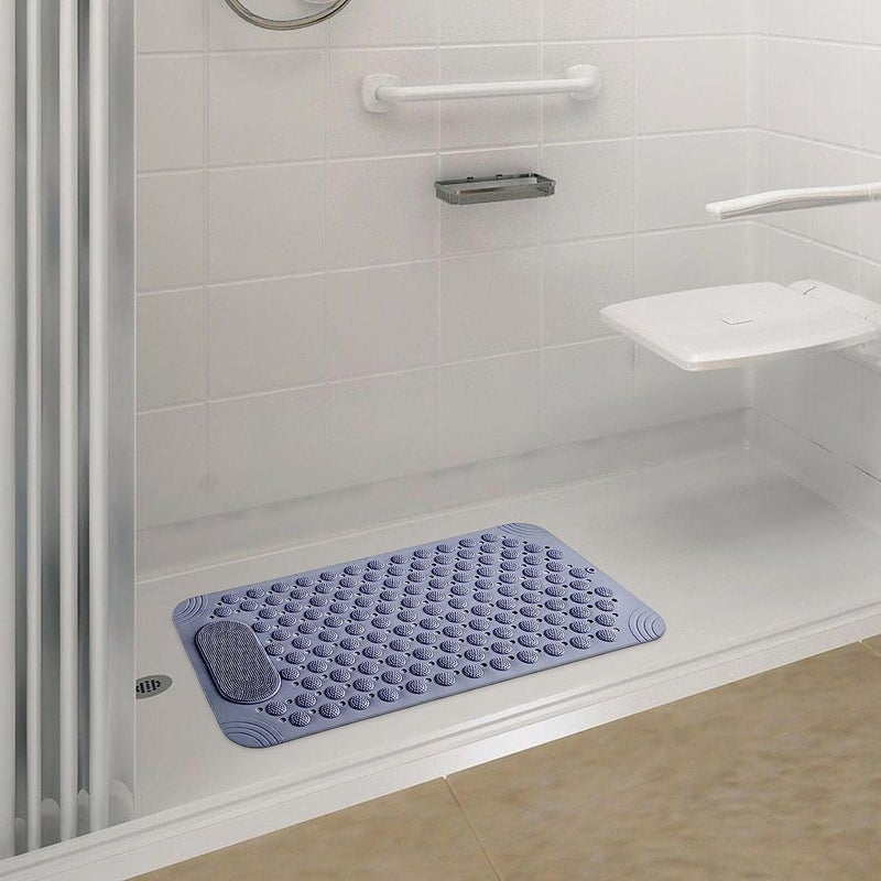 RichAxis Rectangular Anti Skid Bath Mat With Foot Scrubber For Bath Room Shower Mat With Suction Cups & Drain Holes Silicone Floor Mat For Kids & Adults (70 X 35, Grey) - Image 2