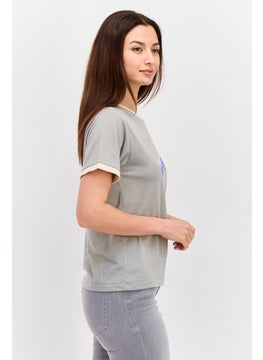 Wrangler Women Crew Neck Short Sleeves Brand Logo T-Shirt, Grey  - Image 2
