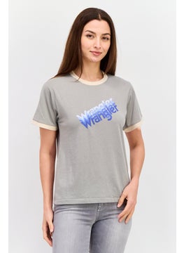 Wrangler Women Crew Neck Short Sleeves Brand Logo T-Shirt, Grey  - Image 1