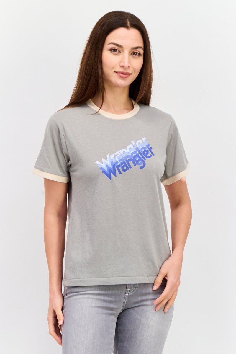 Wrangler Women Crew Neck Short Sleeves Brand Logo T-Shirt, Grey - Image 1