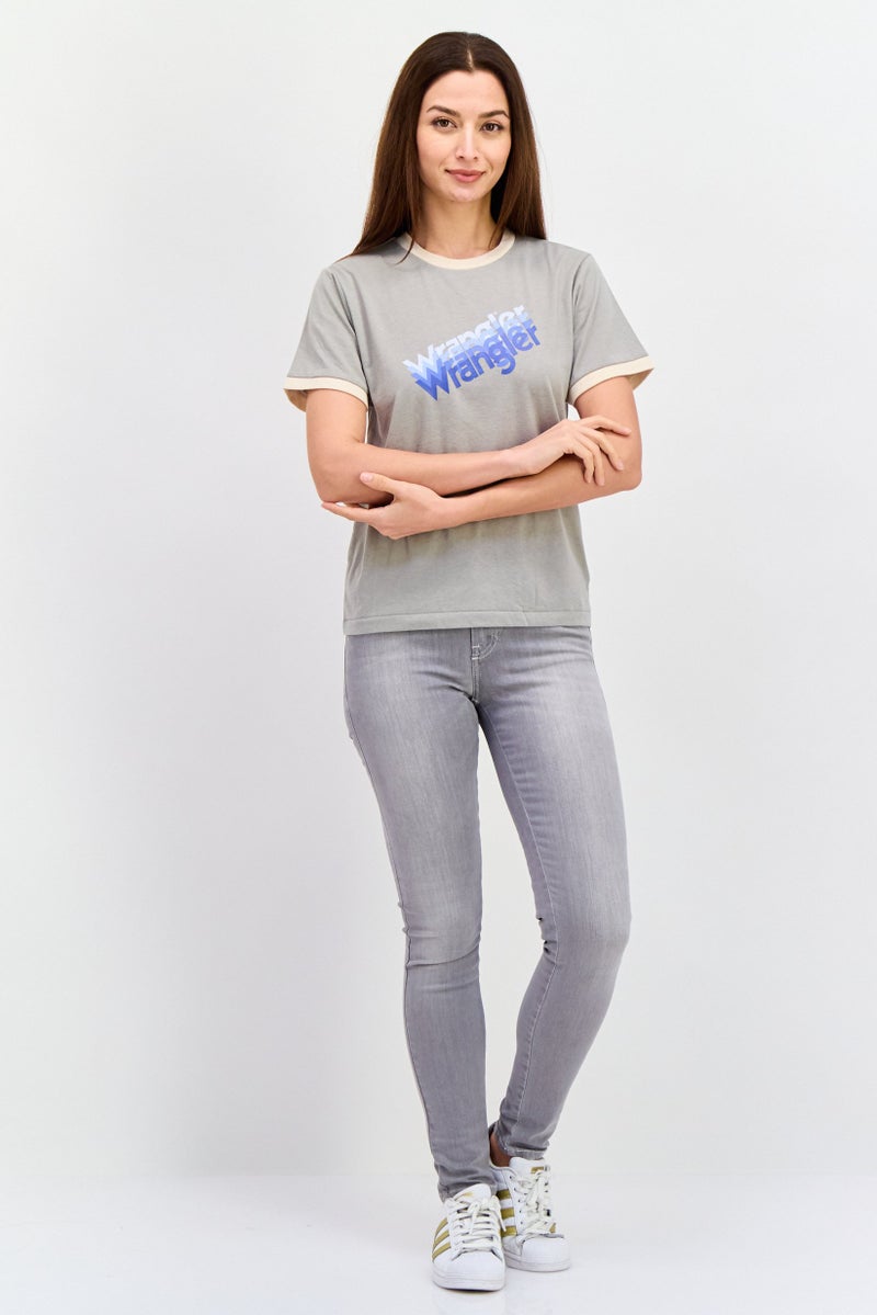 Wrangler Women Crew Neck Short Sleeves Brand Logo T-Shirt, Grey - Image 4