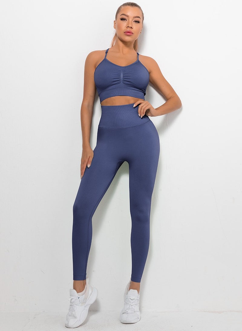 Loquat Yoga Tight Fitting Stretch Soft Sets Blue - Image 2