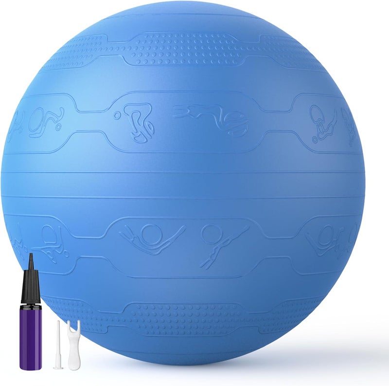 Cyber Exercise Ball Anti-Burst Yoga Ball Chair with Quick Pump Slip Resistant Gym Ball Supports 500KG Balance Ball for Pilates Yoga Birthing Pregnancy Stability Gym Workout Training, 65cm - Dark Blue with poses - Image 1