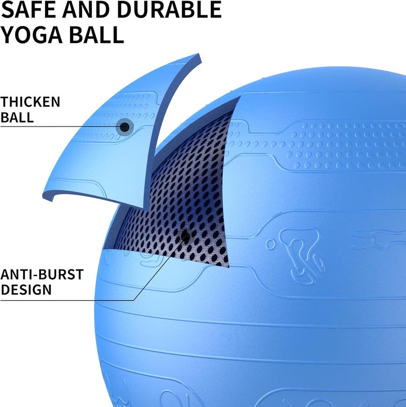 Cyber Exercise Ball Anti-Burst Yoga Ball Chair with Quick Pump Slip Resistant Gym Ball Supports 500KG Balance Ball for Pilates Yoga Birthing Pregnancy Stability Gym Workout Training, 65cm - Dark Blue with poses - Image 3