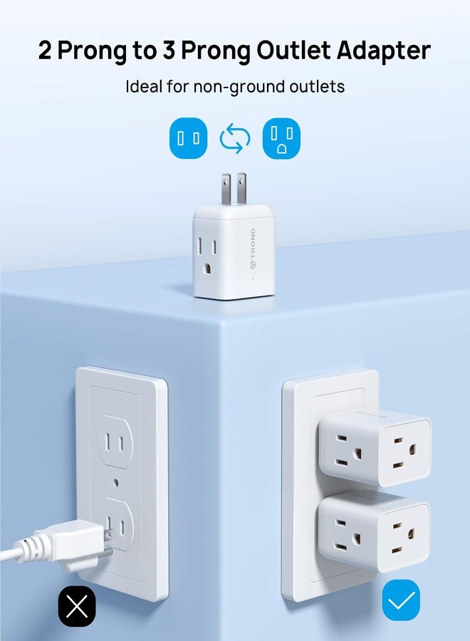 TROND 2 Prong to 3 Prong Outlet Adapter, Multi Plug Wall Outlet Extender, 3 Way Plug Splitter, Horizontal Wall Expander for Non-grounded Socket for Old Home Office Hotel Cruise Travel, 2 Pack, White - Image 2
