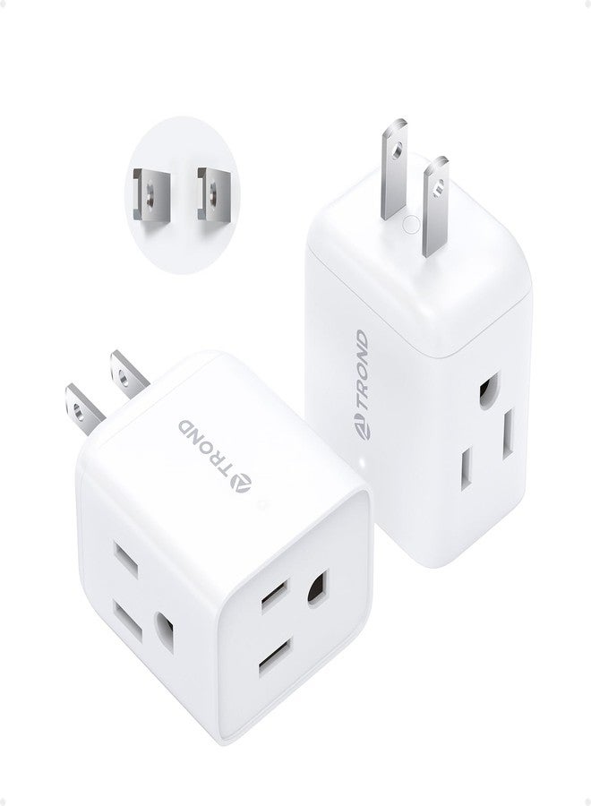 TROND 2 Prong to 3 Prong Outlet Adapter, Multi Plug Wall Outlet Extender, 3 Way Plug Splitter, Horizontal Wall Expander for Non-grounded Socket for Old Home Office Hotel Cruise Travel, 2 Pack, White - Image 1