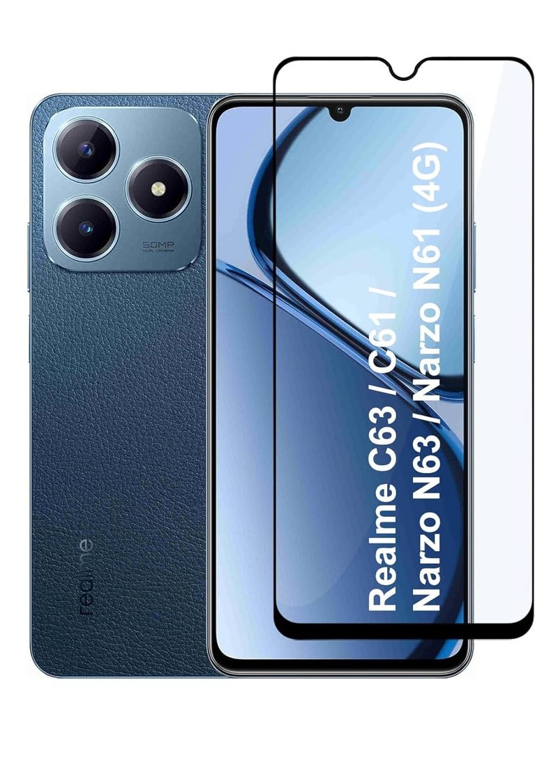 M7molge Full Coverage Glass Screen Protector for Realme C63 / C61 / Narzo N63 / Narzo N61 (4G) - Black Frame - Image 1