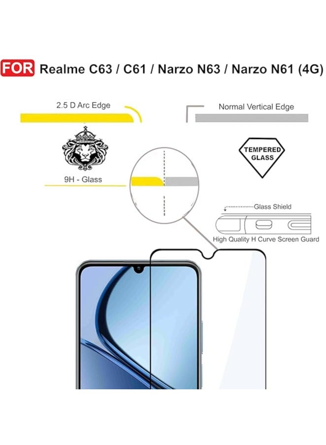 M7molge Full Coverage Glass Screen Protector for Realme C63 / C61 / Narzo N63 / Narzo N61 (4G) - Black Frame - Image 2