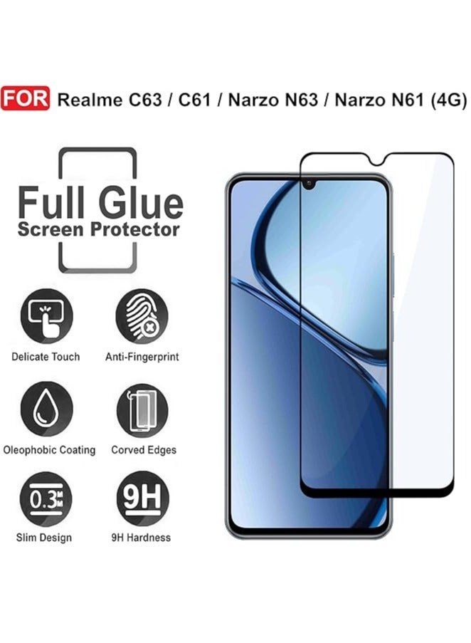 M7molge Full Coverage Glass Screen Protector for Realme C63 / C61 / Narzo N63 / Narzo N61 (4G) - Black Frame - Image 4