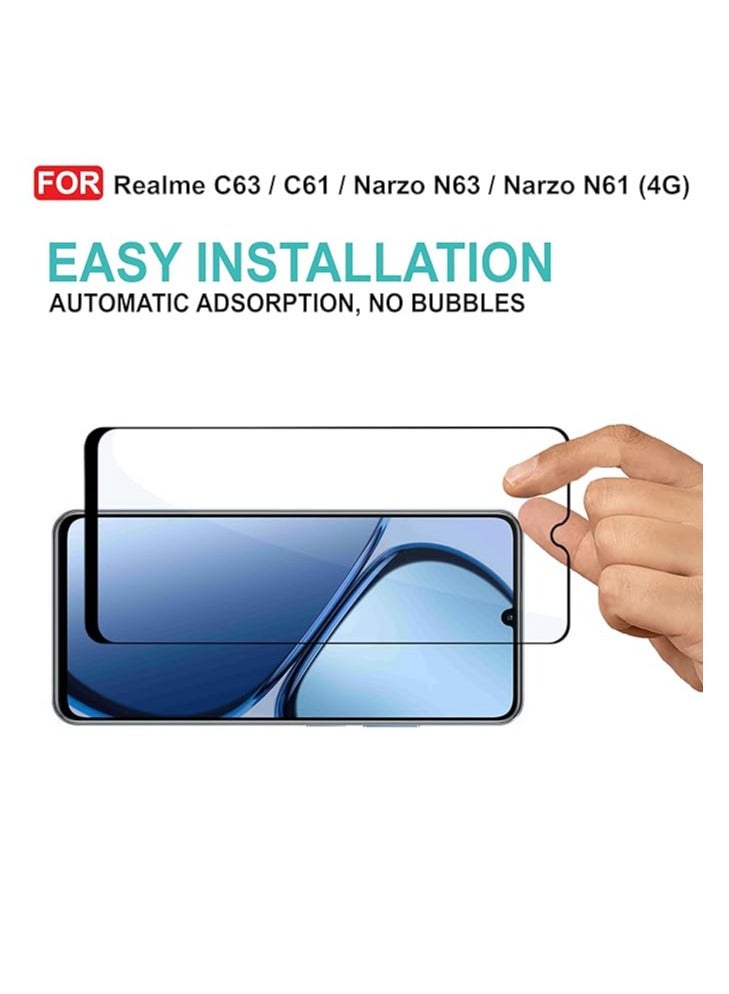 M7molge Full Coverage Glass Screen Protector for Realme C63 / C61 / Narzo N63 / Narzo N61 (4G) - Black Frame - Image 3
