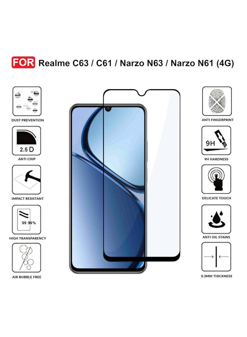 M7molge Full Coverage Glass Screen Protector for Realme C63 / C61 / Narzo N63 / Narzo N61 (4G) - Black Frame - Image 5