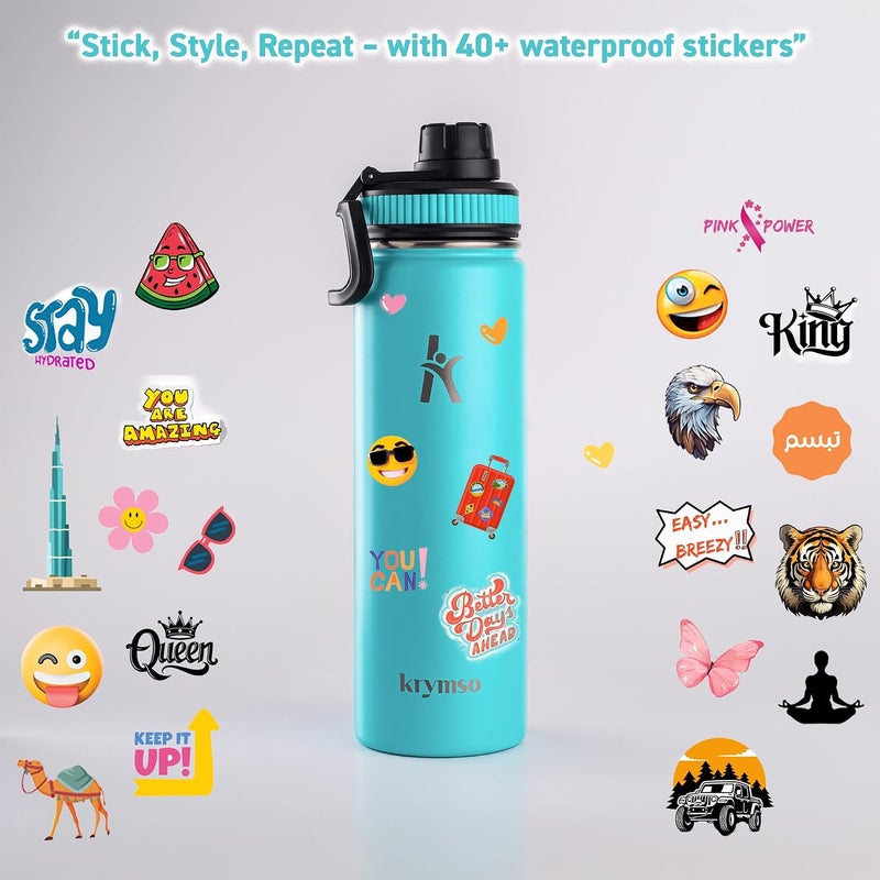 KRYMSO 650ml Stainless Steel Water Bottle, Insulated Thermos Flask for Hot & Cold, Leakproof, BPA-Free, Gym, School(Turquoise) - Image 5