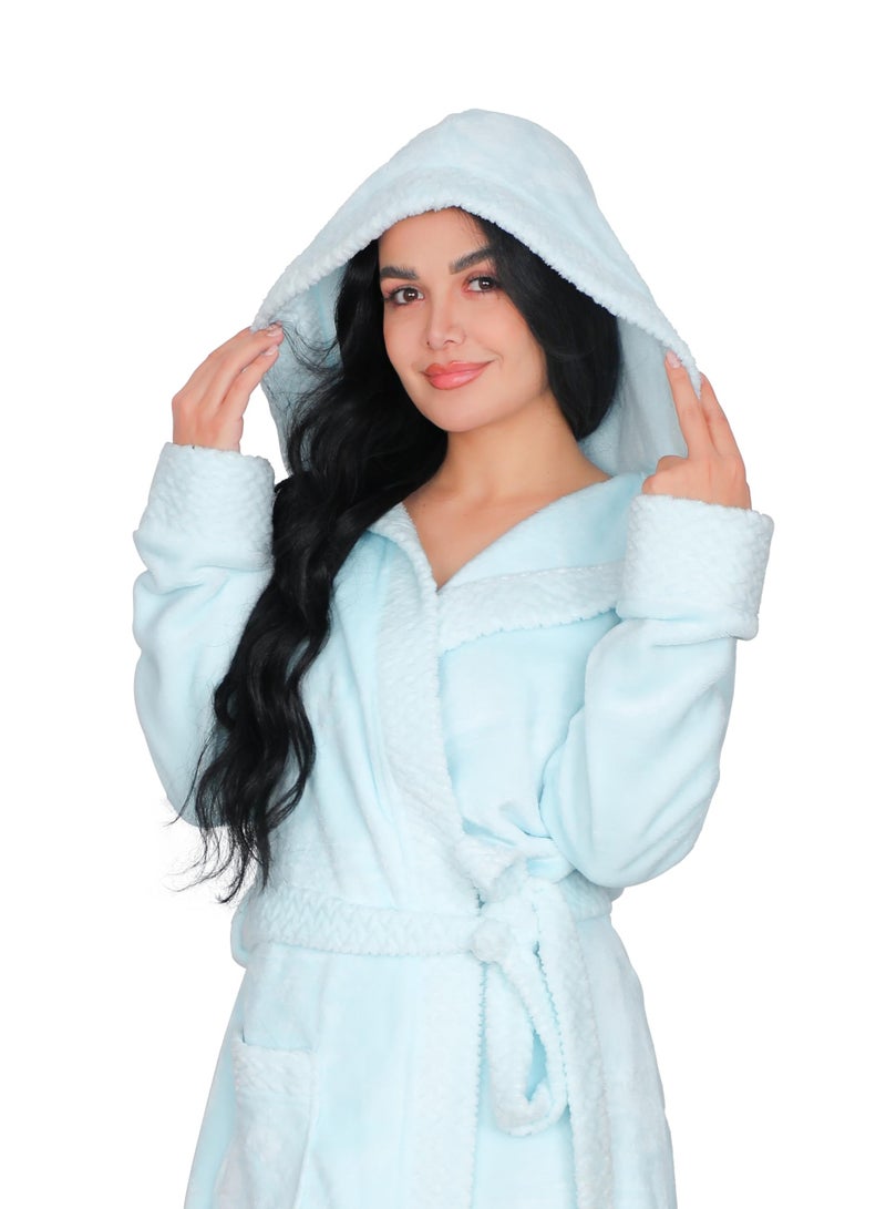Dadoush Women's long-sleeved fur robe with belt and pockets - Women's winter robe - Women's bathrobe with belt, cute winter kimono for women from Daadoush. - Image 2