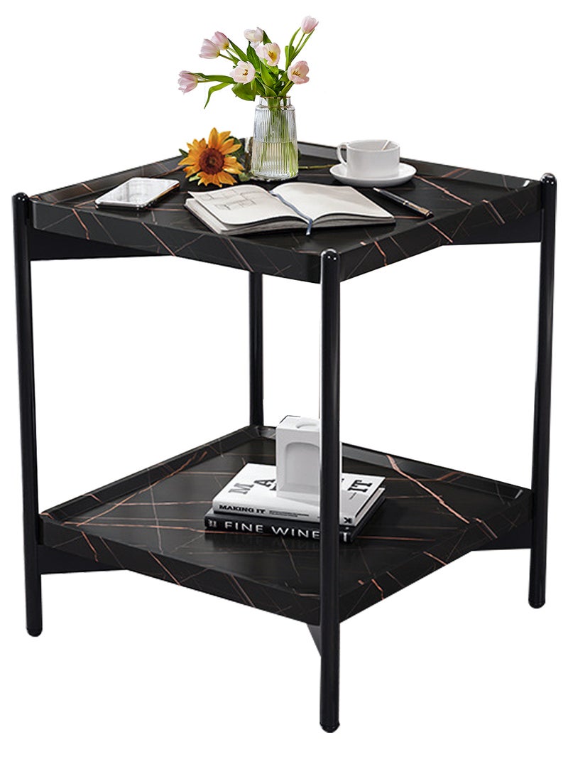 Sharpdo 2 Layer Metal Frame Square Table Sofa Side Table Square Side Tables 2-Tier Couch Wood End Table for Living Room Bedroom 40*40*60cm - Image 1