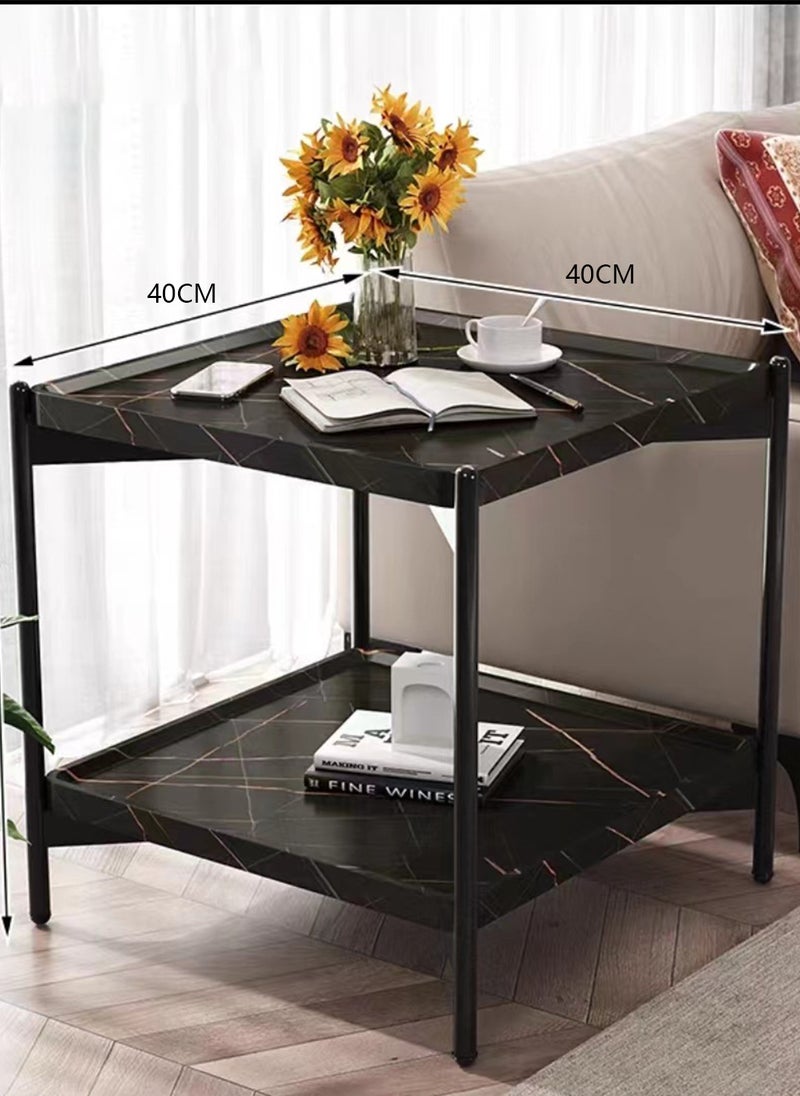 Sharpdo 2 Layer Metal Frame Square Table Sofa Side Table Square Side Tables 2-Tier Couch Wood End Table for Living Room Bedroom 40*40*60cm - Image 2